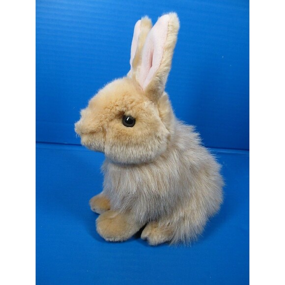 Aurora Purely Luxe Tan Bunny Rabbit Plush Pink Ears Hairy Stuffed Animal 10" - Picture 2 of 8